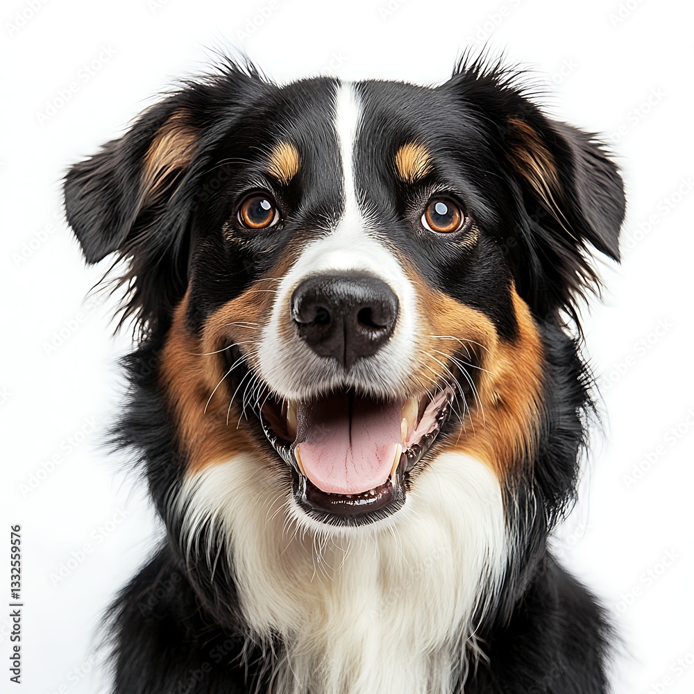 The Charming Gaze: A captivating headshot of a Border Collie dog, its expressive eyes sparkling with warmth and intelligence, the open mouth revealing a touch of playfulness. The Charming Gaze: A captivating headshot of a Border Collie dog, its expressive eyes sparkling with warmth and intelligence, the open mouth revealing a touch of playfulness.
