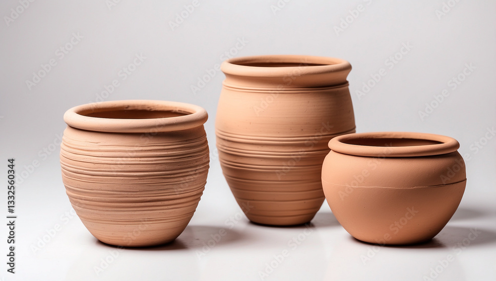Stylish Clay Planters Isolated on a Bright White Background for Home Decor Stylish Clay Planters Isolated on a Bright White Background for Home Decor