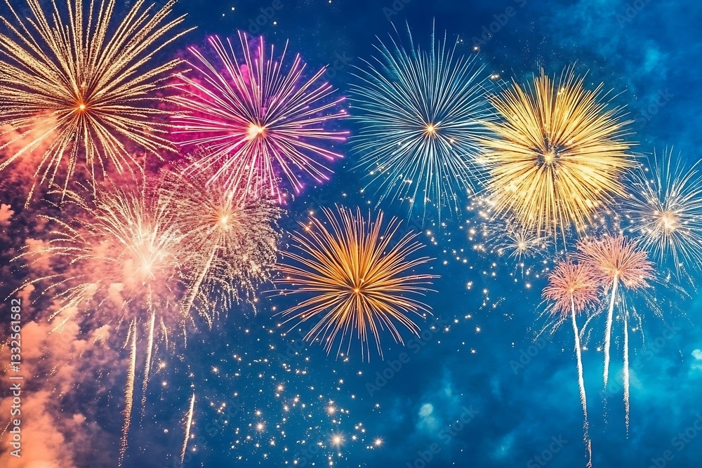 Fototapeta premium Colorful Fireworks Exploding in Night Sky