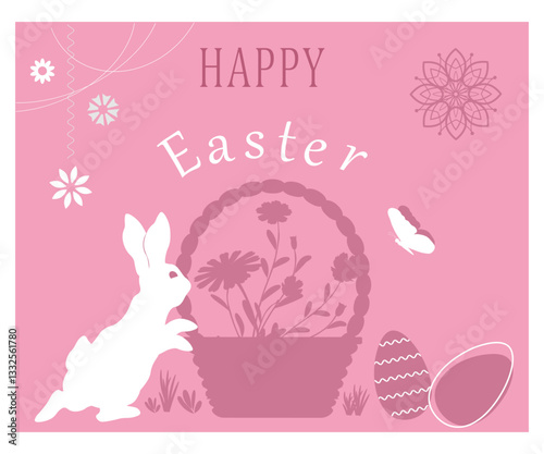 Happy Easter. Banner with little animals for easter design on pink background. Vector illustration.