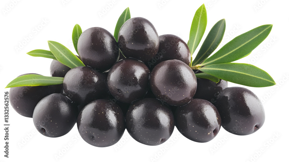 Black olives with leaves isolated on transparent background Black olives with leaves isolated on transparent background