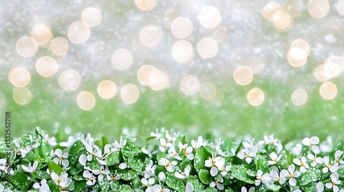 Enchanting springtime bloom scenery with bokeh effect and soft snow flurry