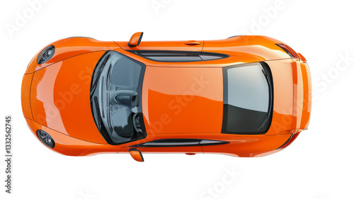 Orange modern generic sports car top view on transparent background