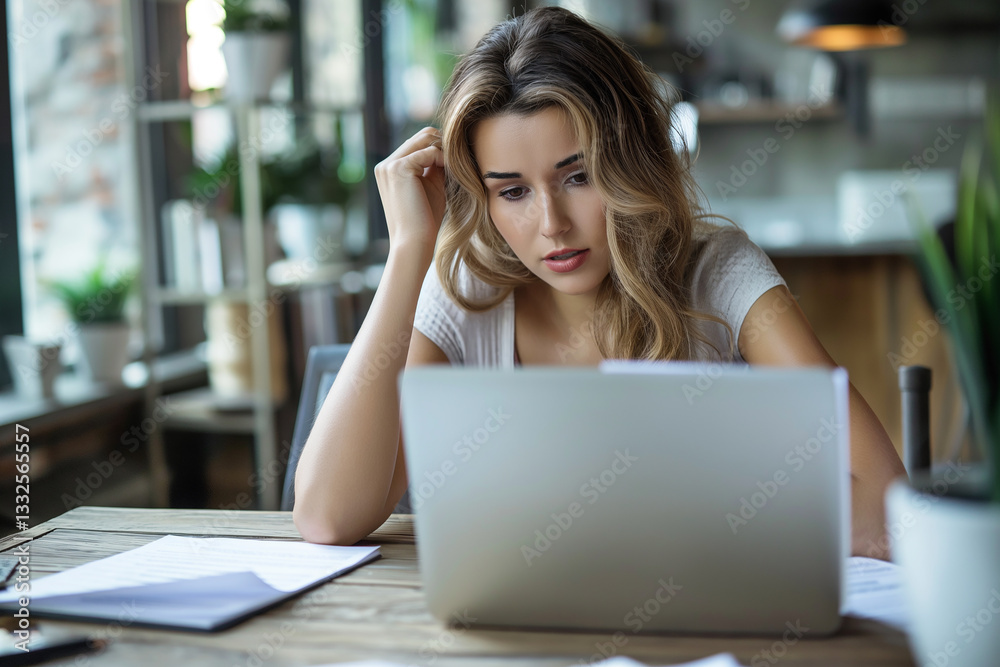 A woman is sitting at a table with a laptop in front of her A woman is sitting at a table with a laptop in front of her