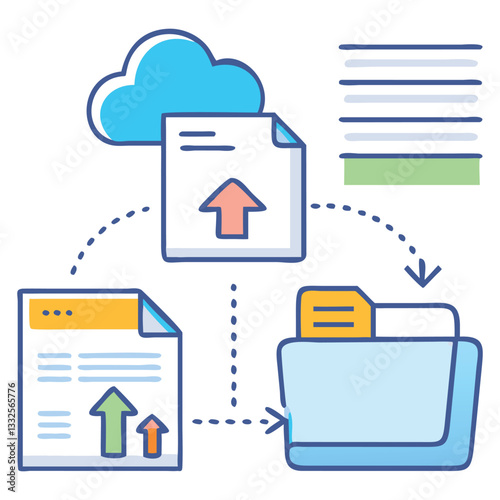 Drag and Drop Upload Icon Set with Document, Folder, and Cursor Symbols