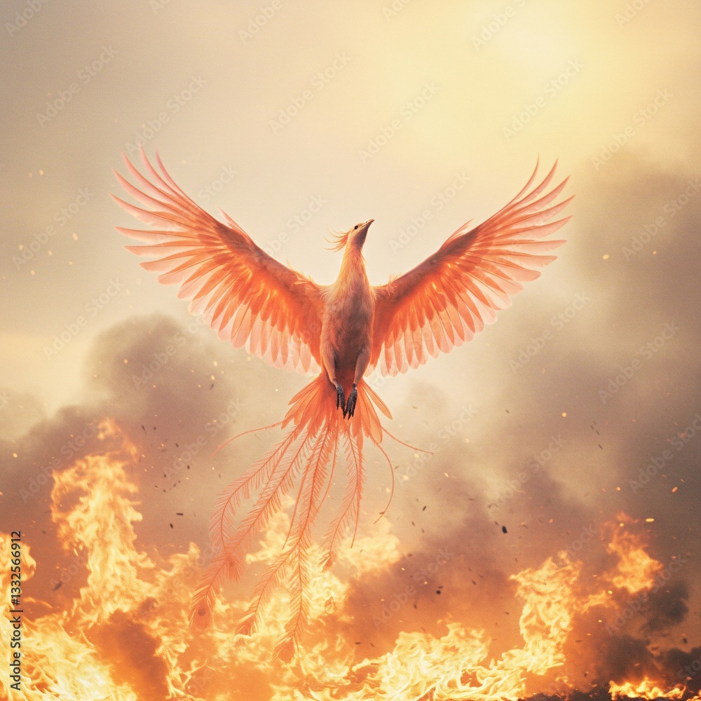 Phoenix Rising from Flames: Digital Illustration Phoenix Rising from Flames: Digital Illustration