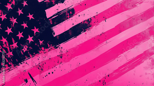 Pink American flag, grunge style banner