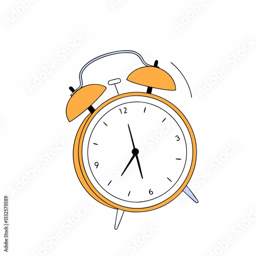 orange classic alarm clock with bells and hands on a light background