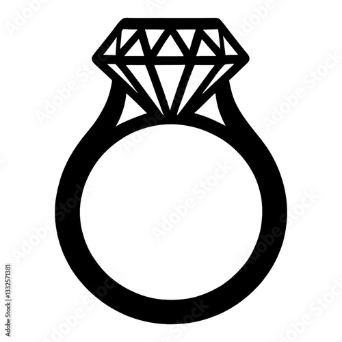 A diamond ring icon on a white background.Elegant Diamond Ring Silhouette Illustration.Diamond Ring Silhouette Elegant Illustration Jewelry Design.
