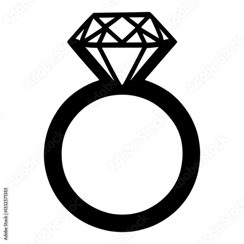 A diamond ring icon on a white background.Elegant Diamond Ring Silhouette Illustration.Diamond Ring Silhouette Elegant Illustration Jewelry Design.
