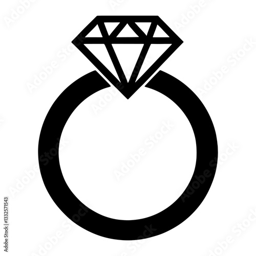 A diamond ring icon on a white background.Elegant Diamond Ring Silhouette Illustration.Diamond Ring Silhouette Elegant Illustration Jewelry Design.
