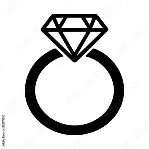 A diamond ring icon on a white background.Elegant Diamond Ring Silhouette Illustration.Diamond Ring Silhouette Elegant Illustration Jewelry Design.
