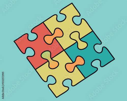 Colorful Four-Piece Jigsaw Puzzle Illustration for Problem Solving