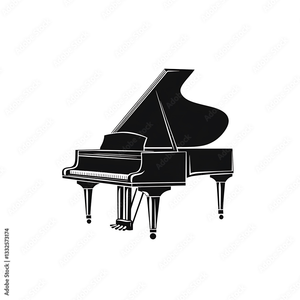 Classic grand piano with an open lid showcasing its elegant design and intricate craftsmanship in a minimalist style suitable for various artistic presentations