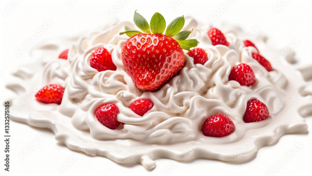 A Beautiful Top View of a Strawberry Resting on Whipped Cream