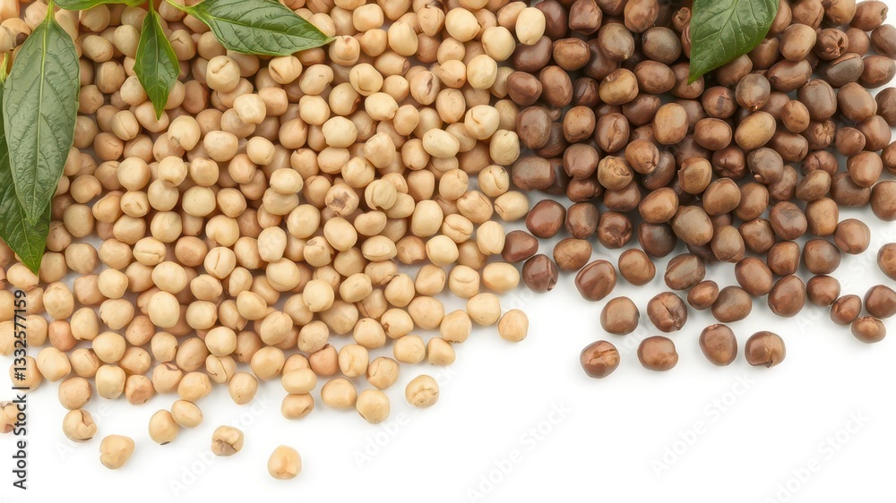 Close-up shot of soybeans, lentils, and beans on white background, agriculture, vegetarian Close-up shot of soybeans, lentils, and beans on white background, agriculture, vegetarian