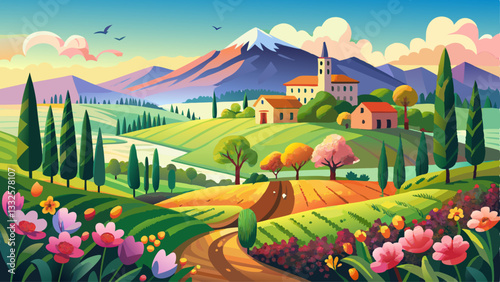 Beautiful spring landscape in Tuscany, Italy