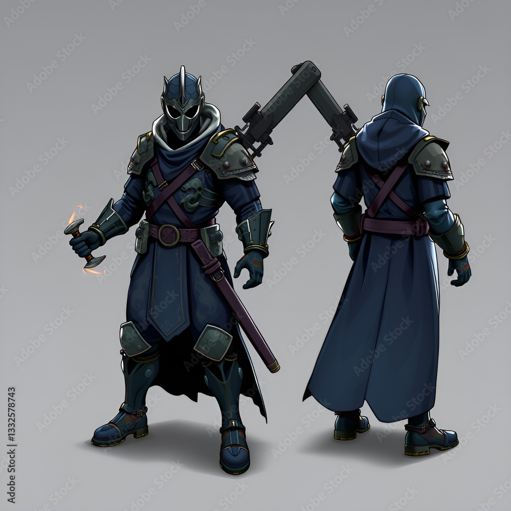 Fototapeta premium illustration of fighter with sword, game skin