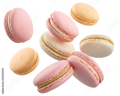 A Collection of Pastel Colored Macarons Floating – Sweet and Elegant