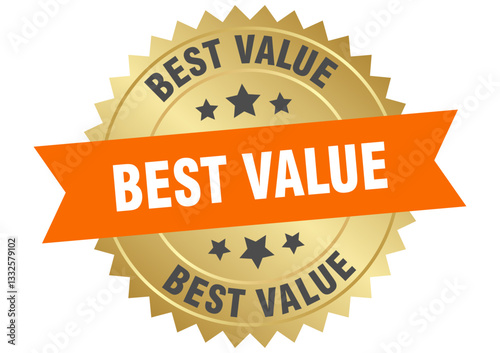 best value. best value round orange and gold label isolated on transparent background