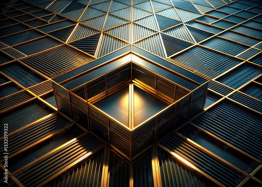Obraz premium Abstract Geometric Gold Lines Dark Background Architecture Photography - Modern Design Wall Texture