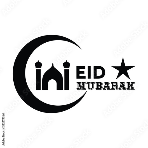 Eid Mubarak Vector Logo Design Minimalist Mosque and Crescent Eid Symbol.