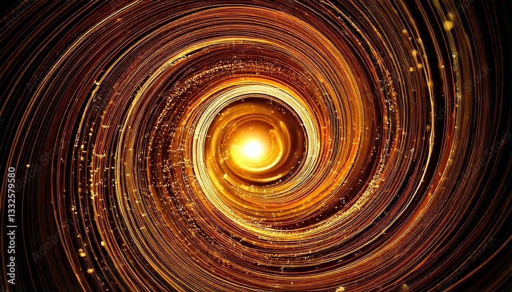 Naklejka premium Vortex of Gold Particles and Light Background