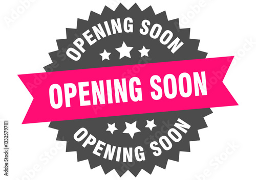 opening soon. opening soon round pink label isolated on transparent background