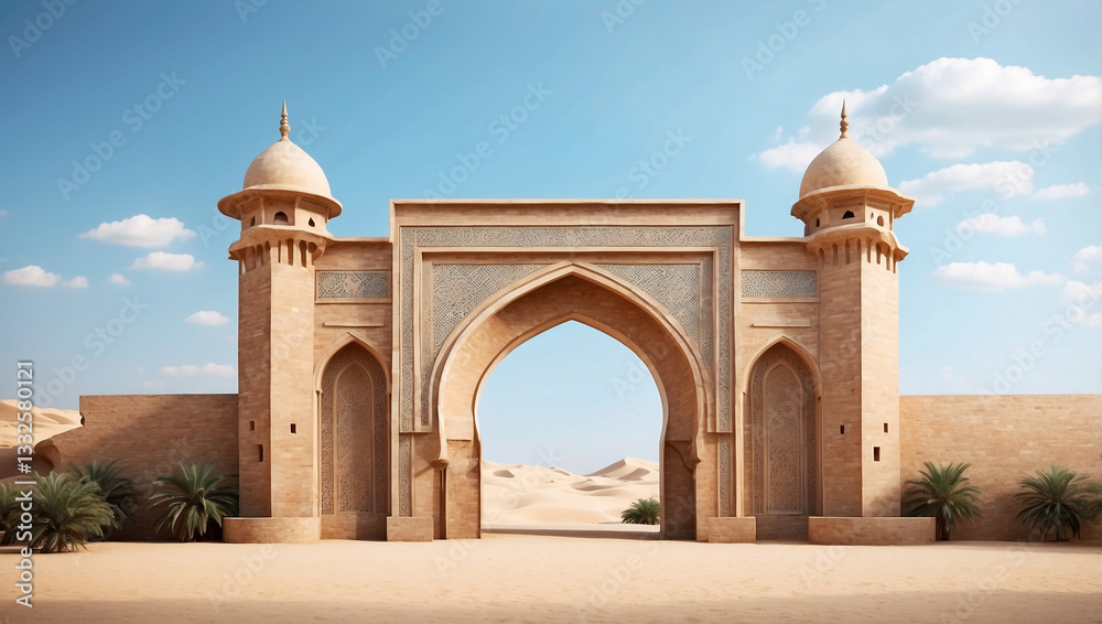 Fototapeta premium A Beautiful Arabic Arch Gate Isolated on a Background for Architectural Inspiration