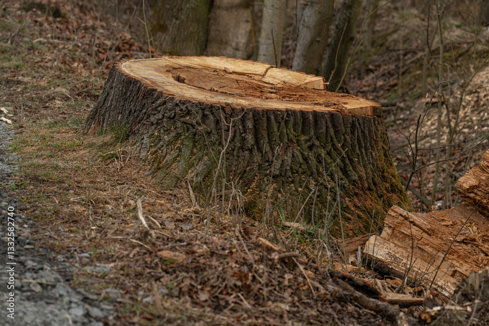 Fototapeta premium A cut tree trunk at the bottom.