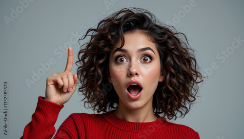 Portrait of a young woman She has a radiant joyful expression mouth wide open in a smile eyes sparkling with happiness