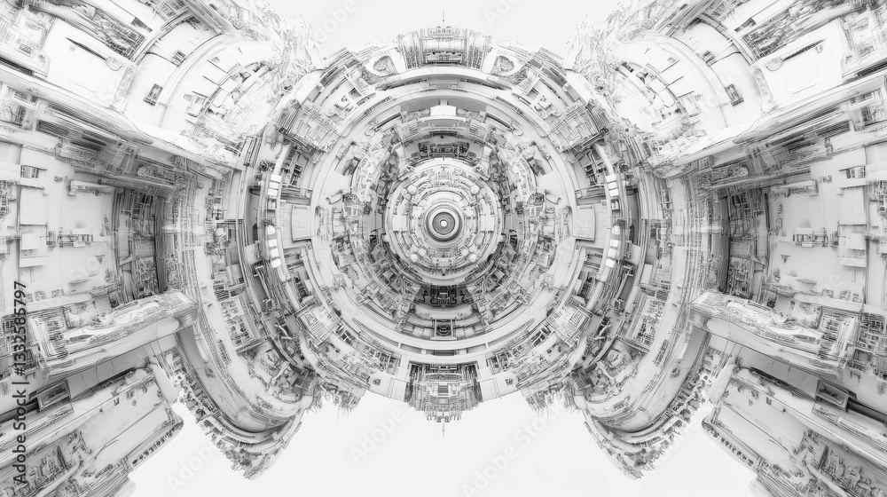 Fototapeta premium Here's a caption and keywords for your image.. Detailed engineering blueprint of a complex, symmetrical mechanism.