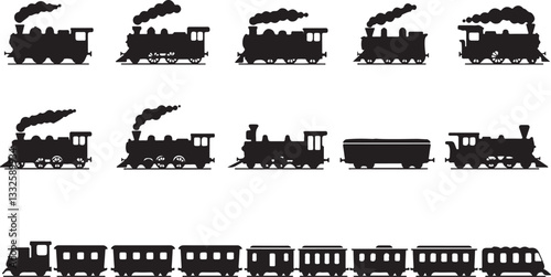 Train icon, Train with smoke symbol icon, old locomotive silhouette, sign vector illustration
