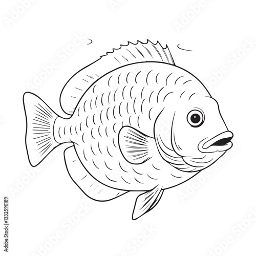 Bluegill Fish Stock Vector.Fish under water coloring book for kids