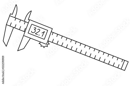 Hand drawn doodle digital caliper, vector illustration, black outline. Great for engineering projects, technical drawings, DIY guides, and measurement manuals