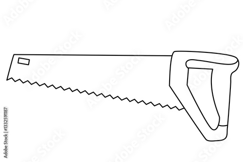Hand drawn doodle hand saw, vector illustration, black outline. Great for woodworking, carpentry, DIY projects, and construction illustrations.