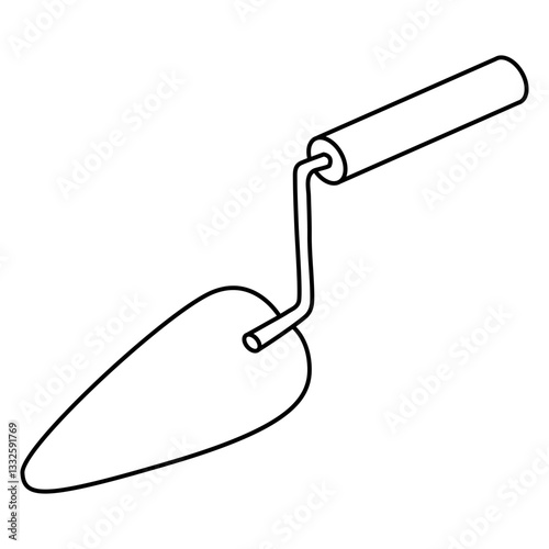 Hand drawn doodle trowel, vector illustration, black outline. Ideal for masonry, plastering, gardening, and construction projects