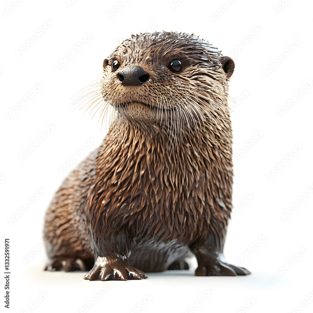 Otter sits on white background, looking up Otter sits on white background, looking up