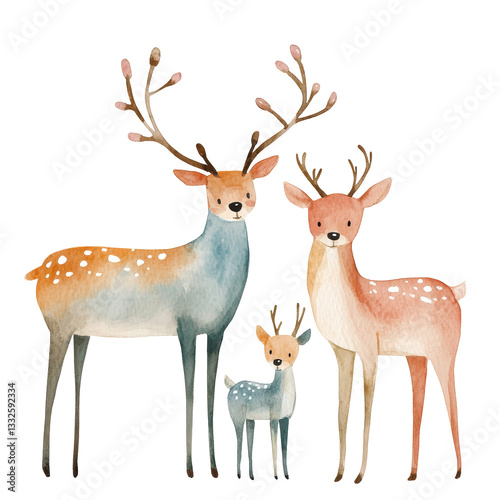 Wallpaper Mural Isolated Watercolor Deer Family - Artistic Woodland Illustration Torontodigital.ca