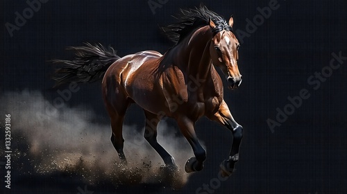 Brown horse galloping isolated on transparent background