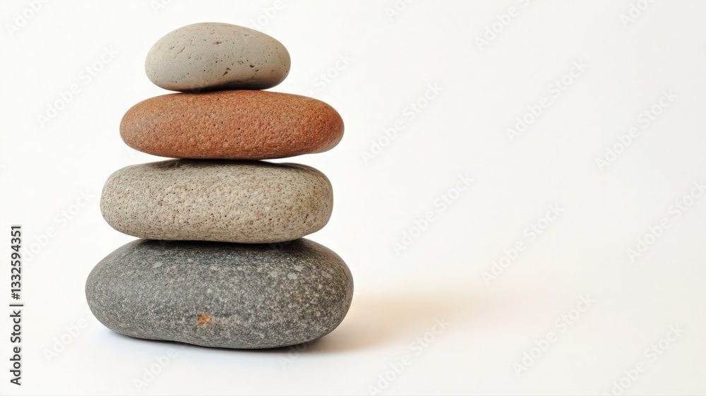 Balanced Stack of Smooth Stones on White Background Balanced Stack of Smooth Stones on White Background