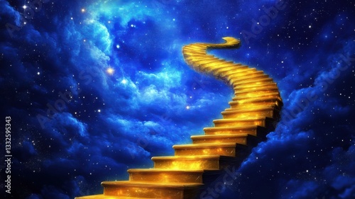 Obraz na płótnie Golden staircase ascending through a vibrant cosmic sky at twilight w salonie