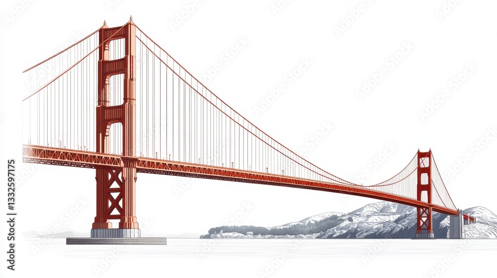 Fototapeta premium PNG Golden gate bridge landmark architectural illustration.