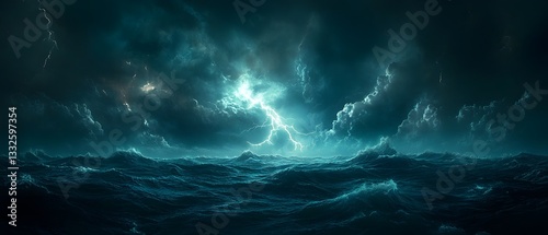 Dramatic lightning strike over the vast ocean