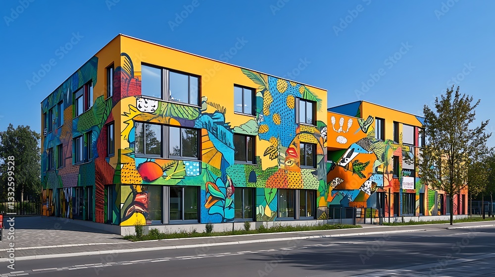 Obraz premium A residential building with a mix of brick and glass facade 