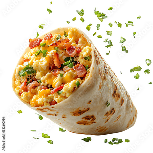 A Fresh Breakfast Burrito with Scrambled Eggs Bacon Isolated on Transparent Background