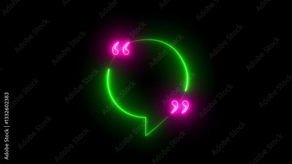 Quote neon speech bubble revealing. Laser frame motion background.