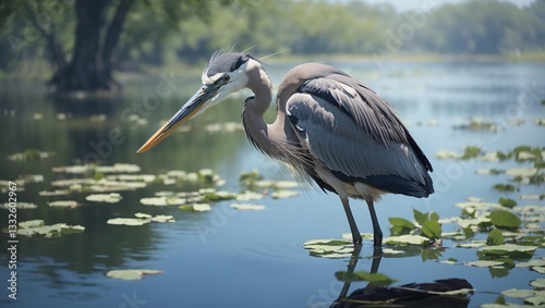 Great Blue Heron at the Lily Pond.