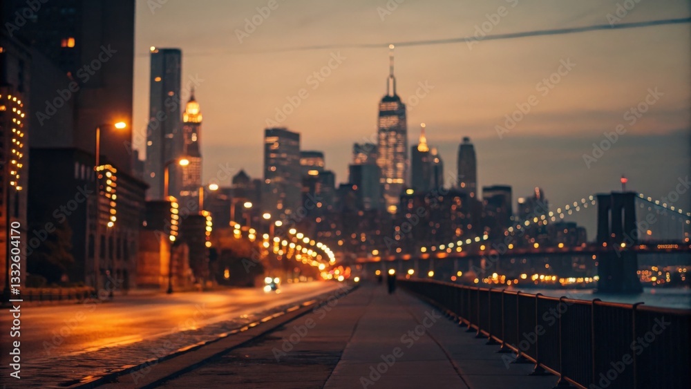 Fototapeta premium Evening cityscape walk new york city urban photography softly blurred background serene atmosphere perspective of tranquility