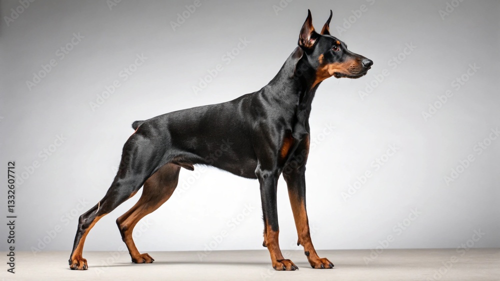 Doberman Pinscher in full view on studio background Doberman Pinscher in full view on studio background